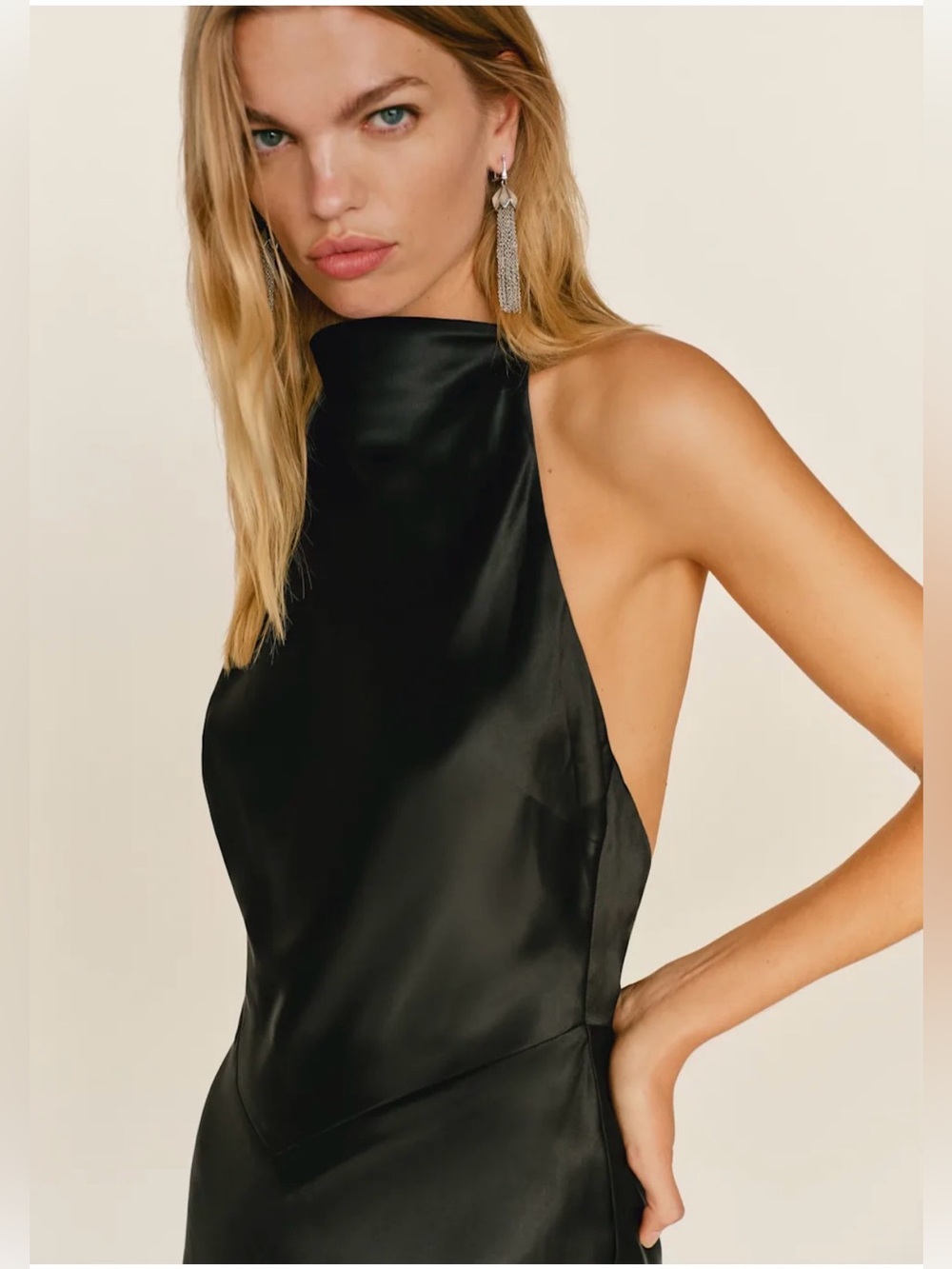 Reformation Bianca 100% Silk Halter Maxi Dress Black Size 10 NWT Camille Rowe - Picture 3 of 11